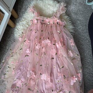 Girls Fairy Princess Pink Flower Dress
